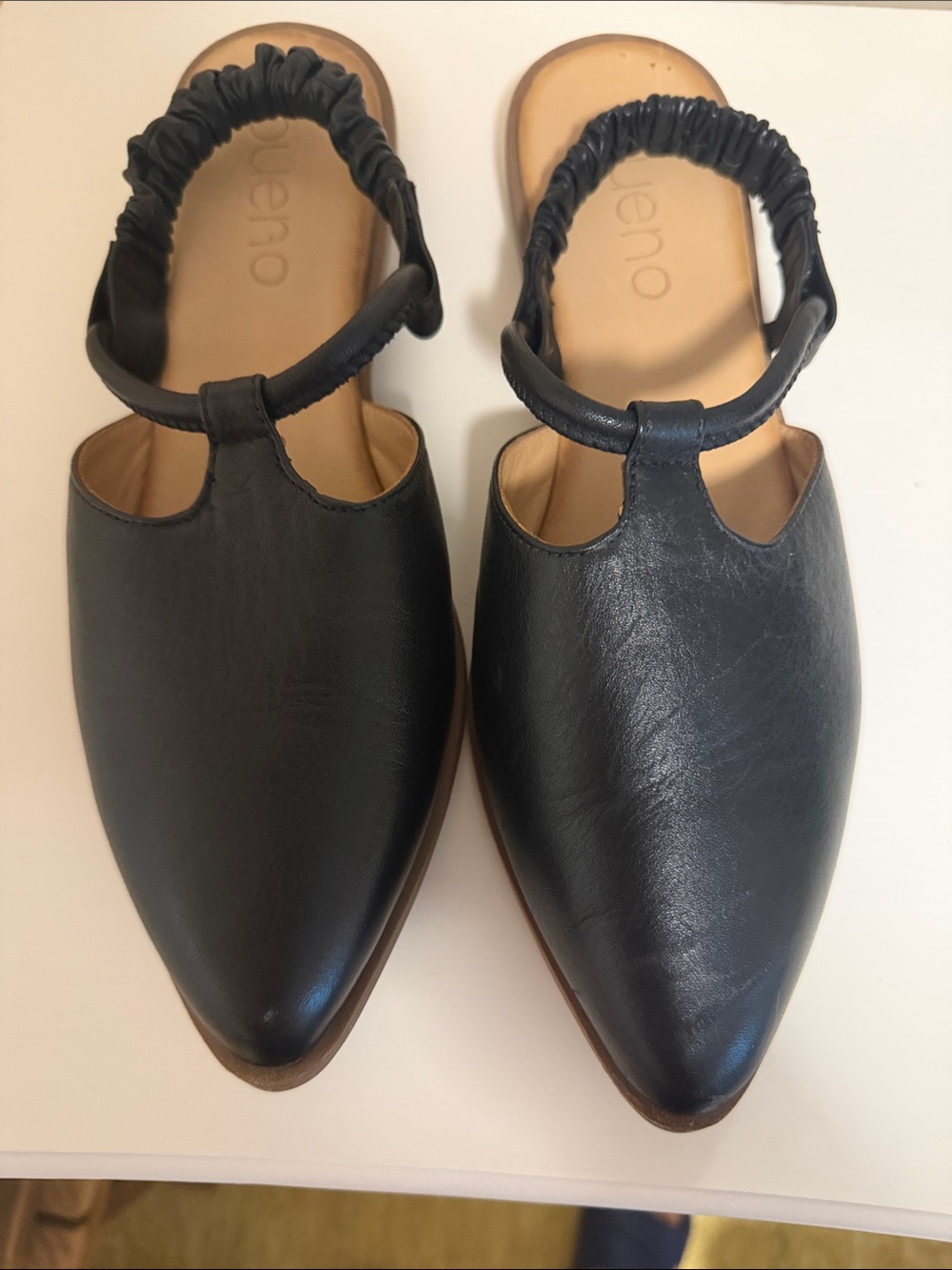 Bueno Black Leather Pointed Slingback Flats NEW